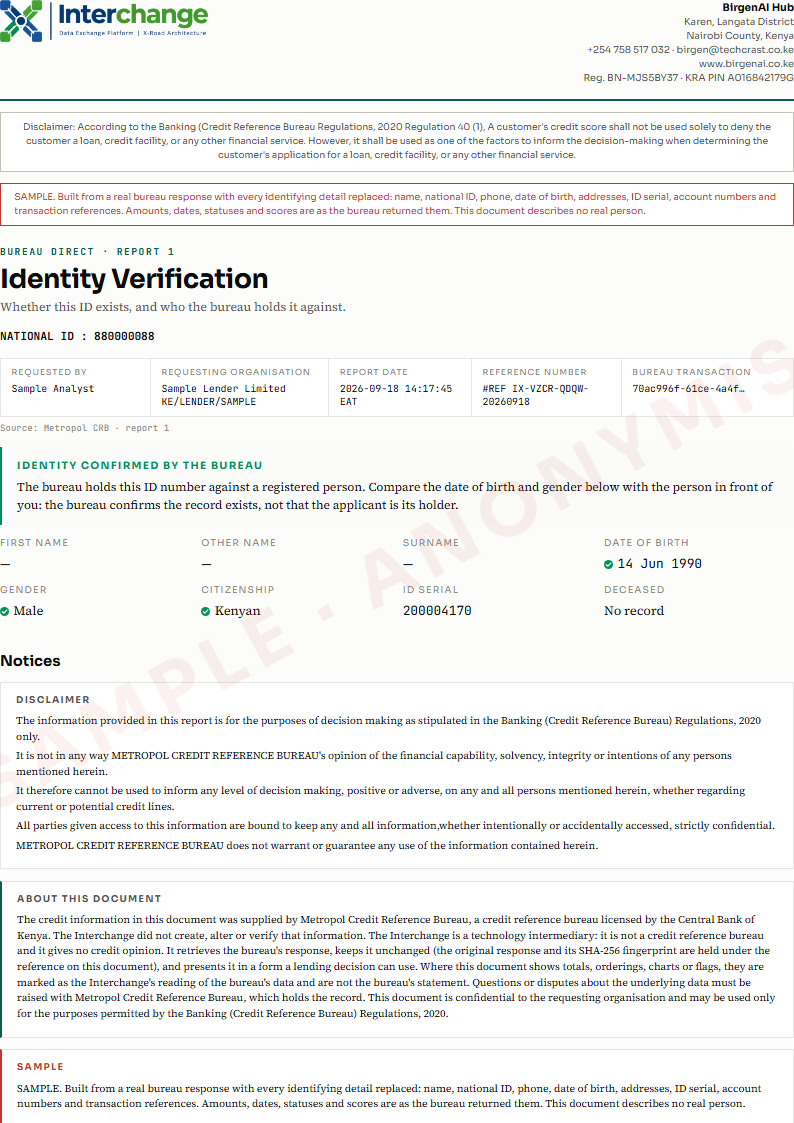 Page one of the Identity Verification sample