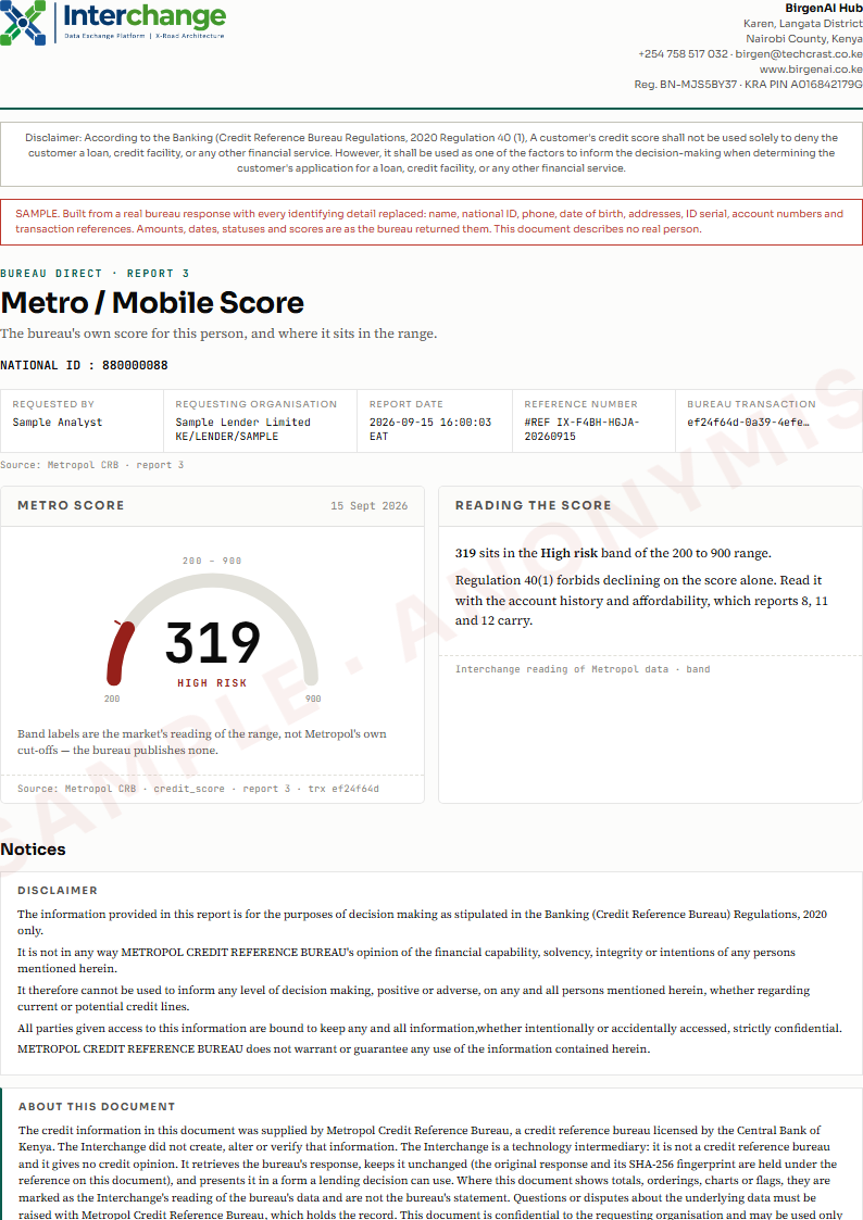 Page one of the Metro / Mobile Score sample