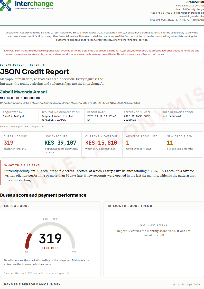 Page one of the JSON Credit Report sample